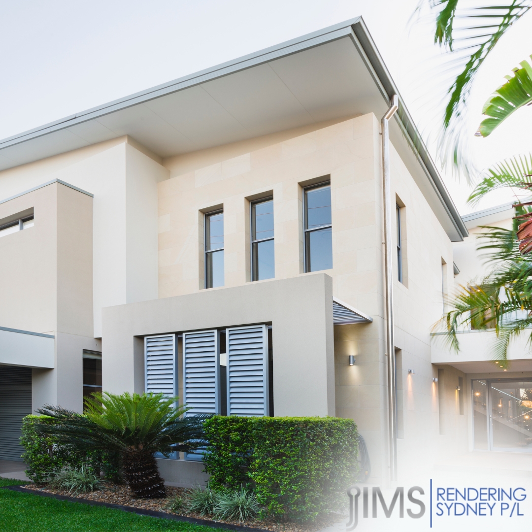 A large white house with a lot of windows and a flat white exterior, done by professional cement rendering service.